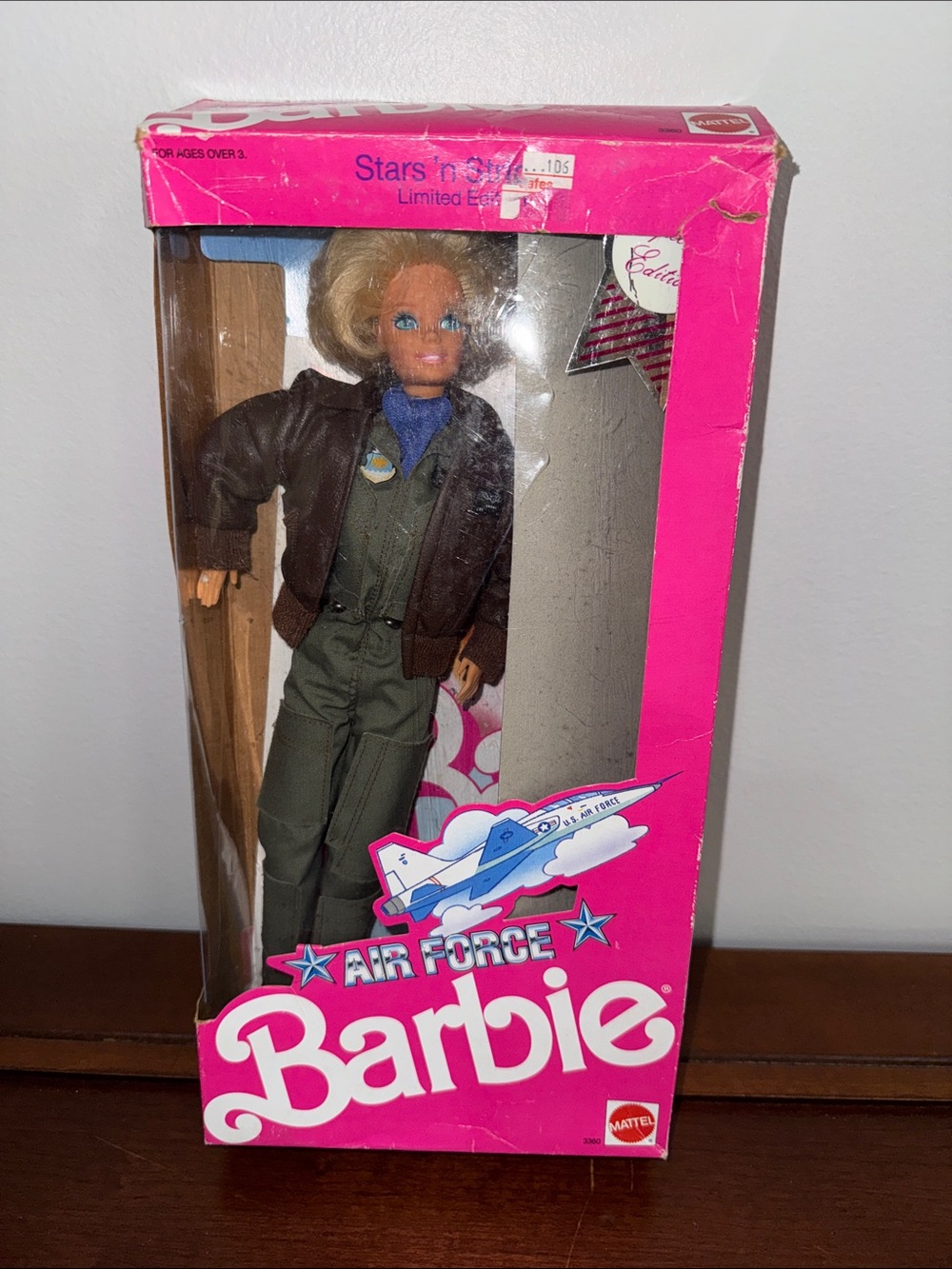 Vintage Barbie Air Force Doll in Green Flight Suit with Brown Jacket